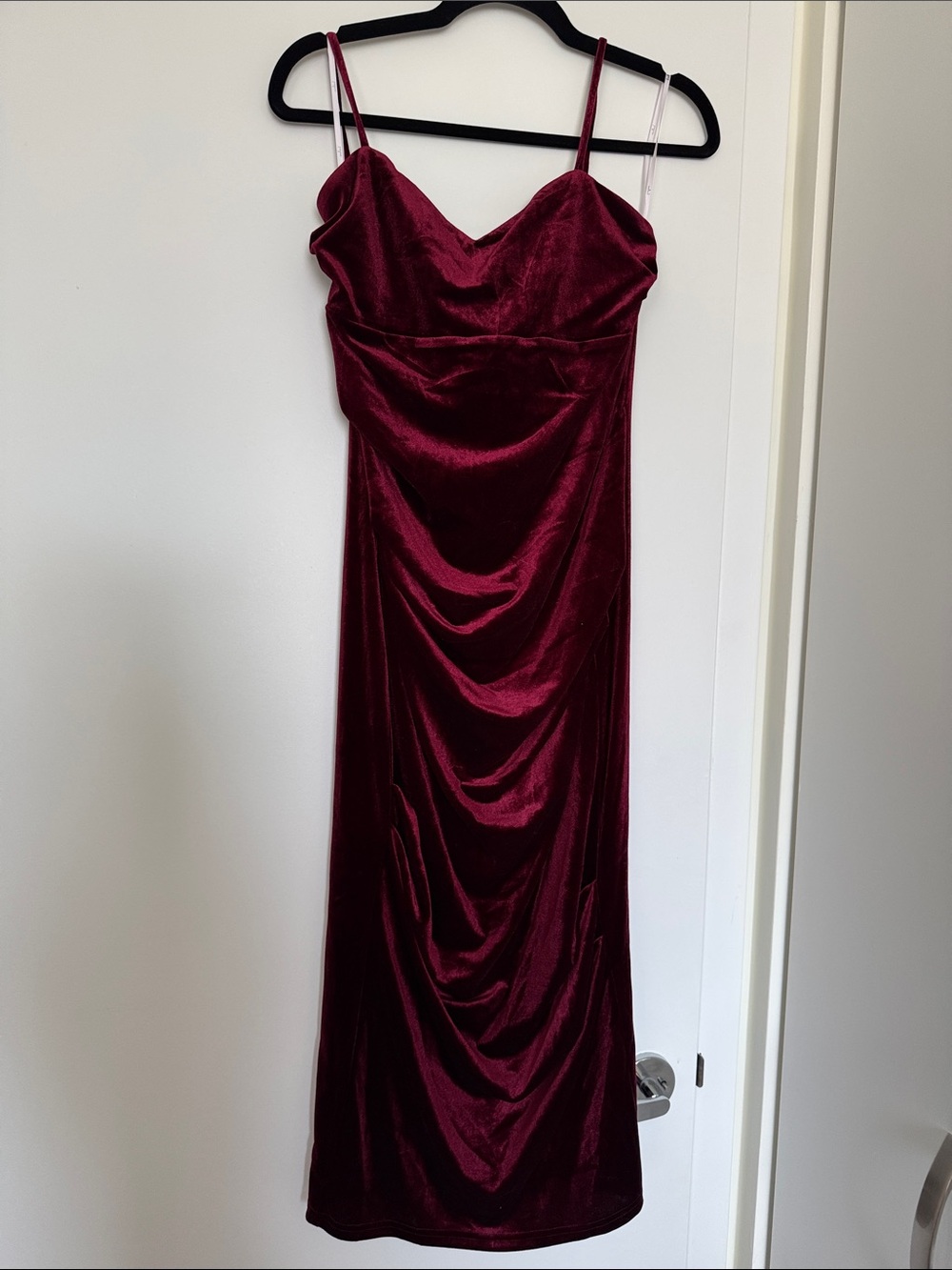 Lulus Size M Plush Personality Wine Red Velvet Ruched Bodycon Midi Dress Holiday